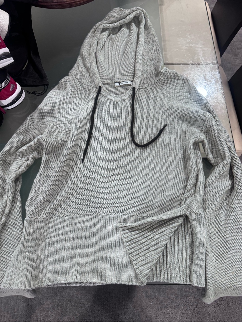 T by Alexander Wang Light Gray Hooded Knit Sweater